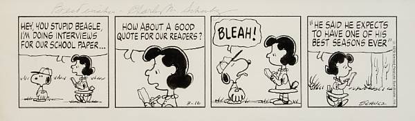 Appraisal: A Charles Schulz Peanuts daily dated - pen and ink