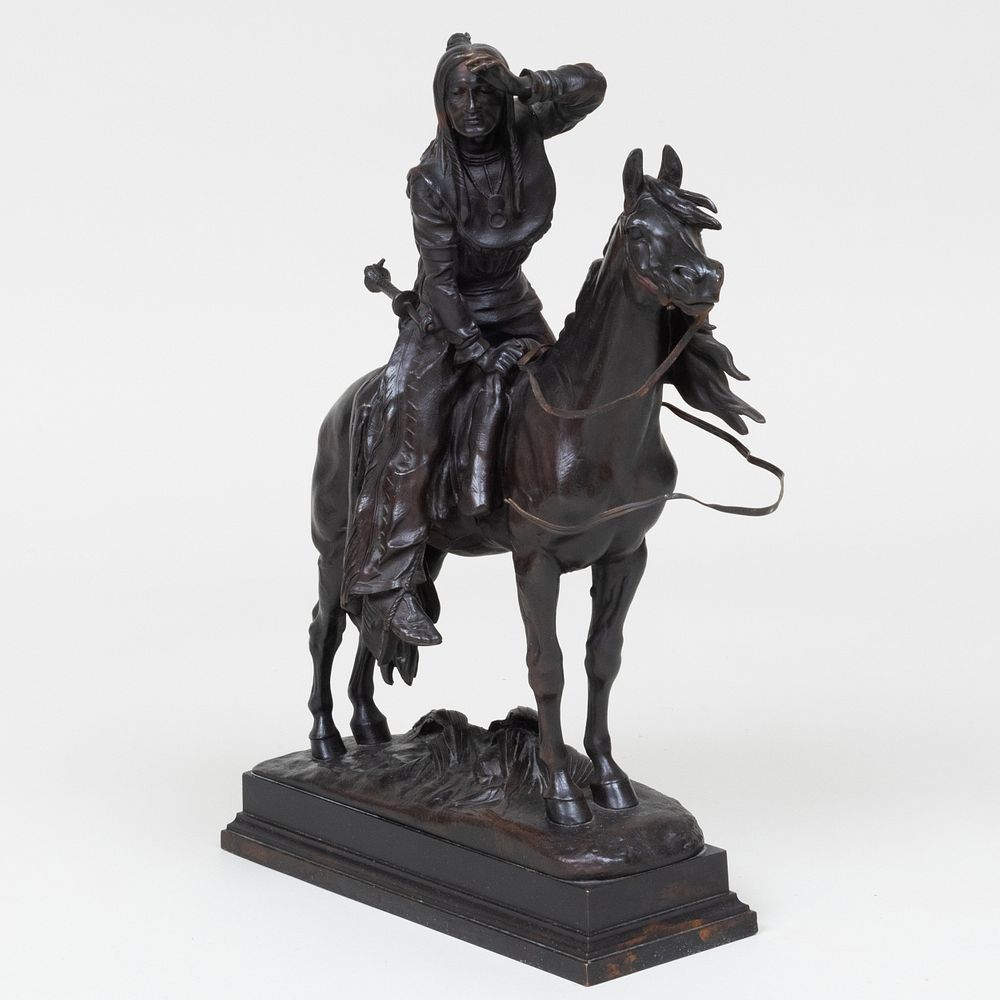 Appraisal: After Alfred Barye - Native American Rider Patinated bronze inscribed