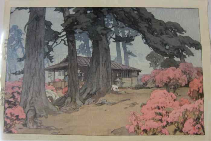 Appraisal: HIROSHI YOSHIDA COLOR WOODCUT Boston Mass - titled ''Tea House