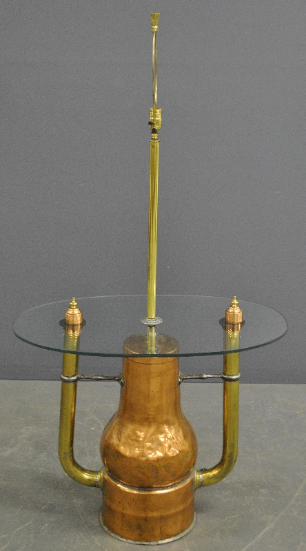 Appraisal: - Unusual copper and brass still table lamp h to