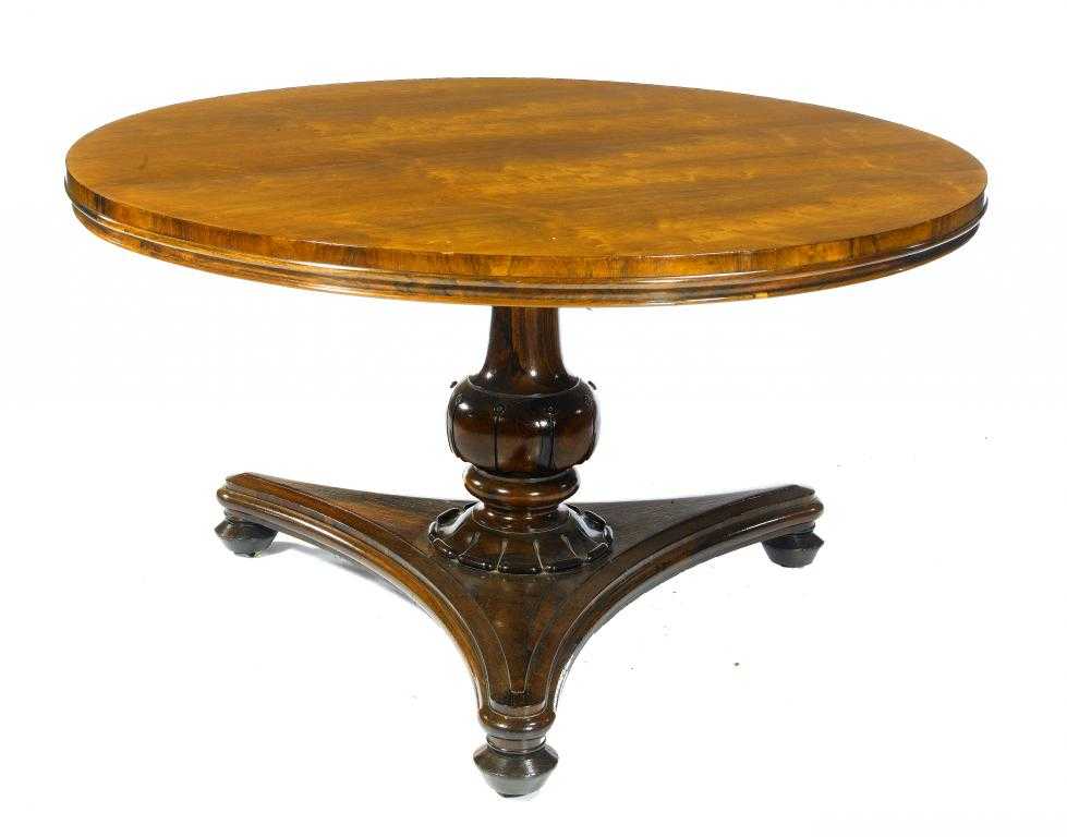 Appraisal: A VICTORIAN ROSEWOOD BREAKFAST TABLE the circular top on lappeted