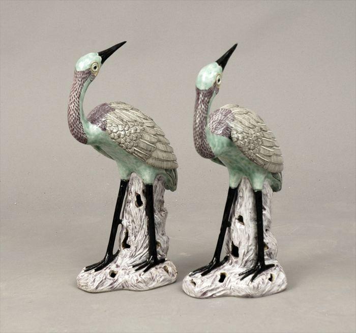 Appraisal: Pair of Chinese Export Polychrome Porcelain Crane Figures x in