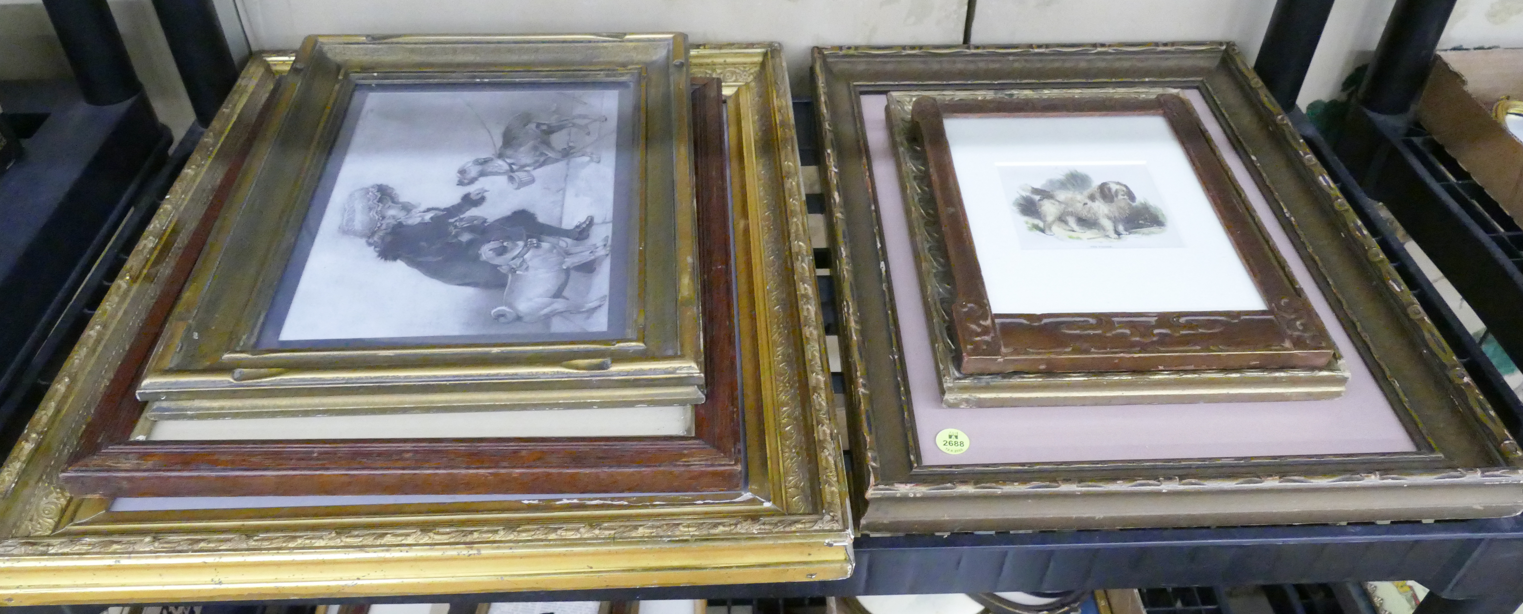 Appraisal: Shelf pc Antique Framed Dog Prints- x '' largest