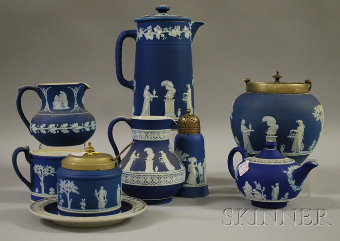 Appraisal: Nine Wedgwood Dark Blue Jasper Dip Items a jar tea