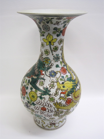 Appraisal: CHINESE FAMILLE VERTE PORCELAIN VASE decorated with two dragons on