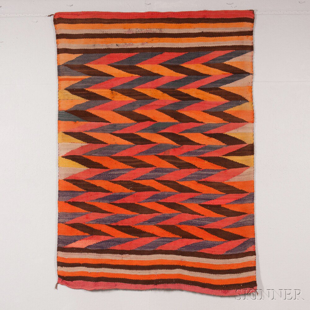 Appraisal: Navajo Transitional Weaving loosely woven with a multicolored zigzag pattern