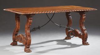 Appraisal: French Renaissance Style Well Carved Oak Dining Ta French Renaissance