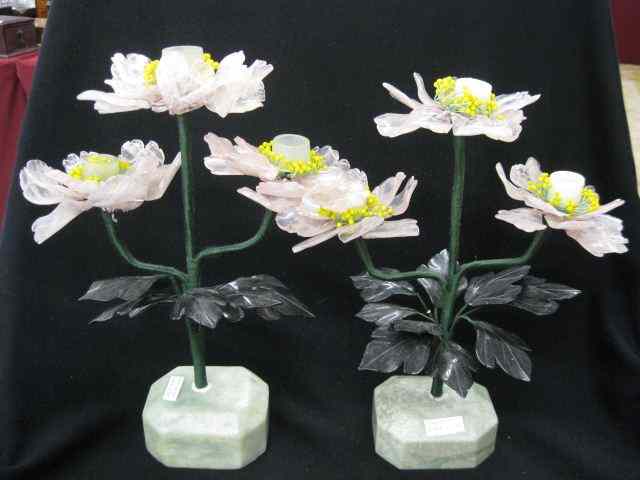 Appraisal: Pair of ''Jade Tree'' Candelabra carved rose quartz flower petals