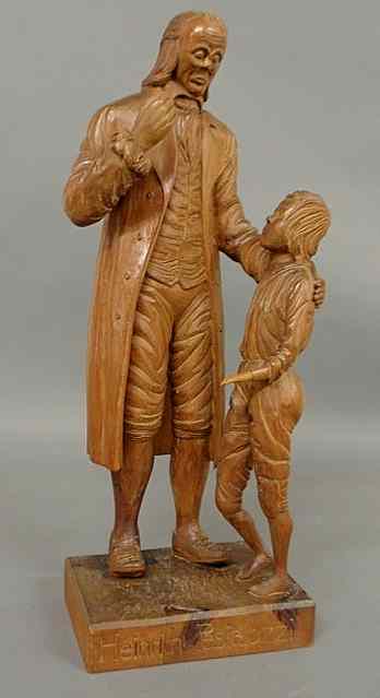 Appraisal: German carved pine figure of a man with a boy