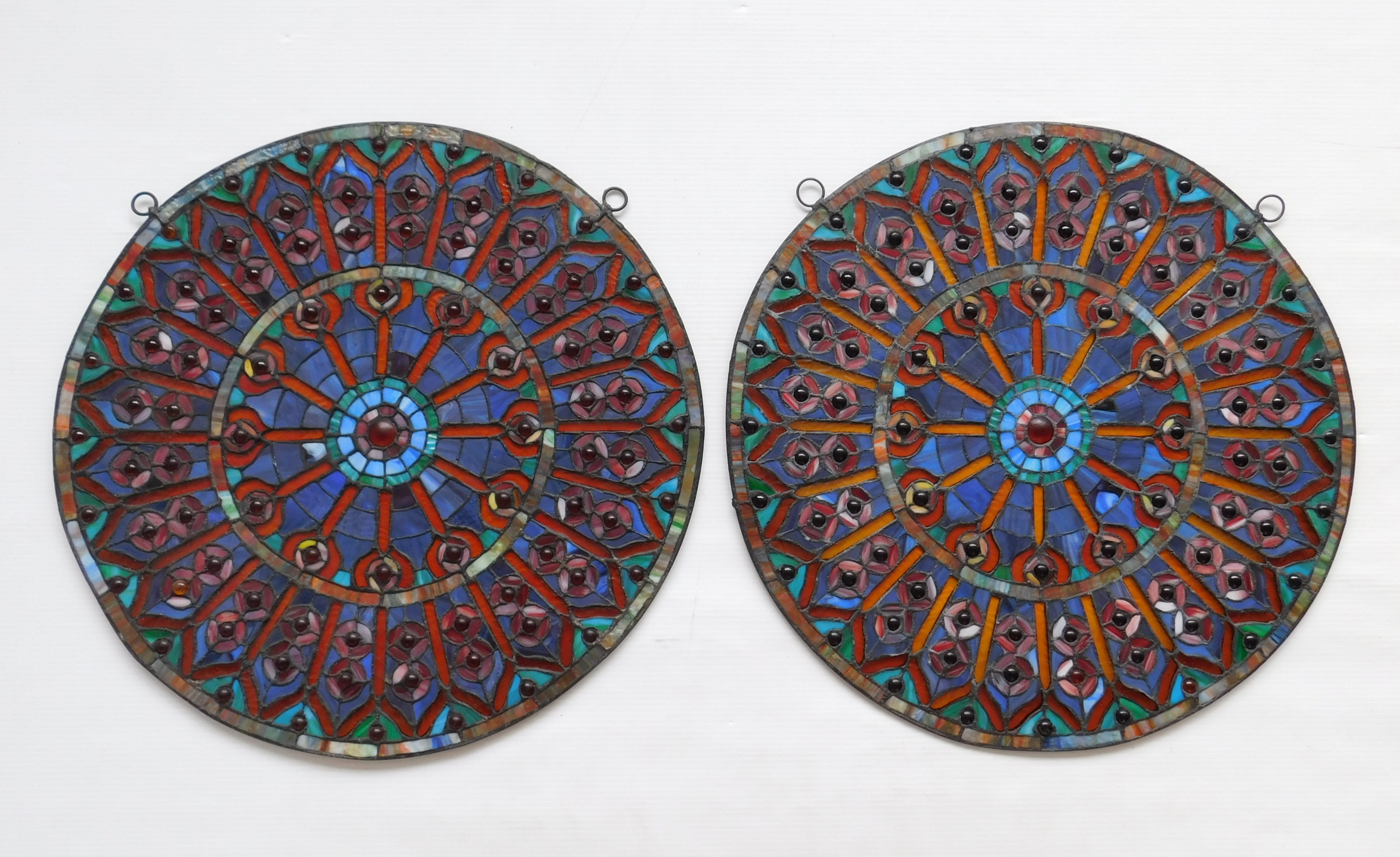 Appraisal: Pair of round stain glass panels good condition '' dia