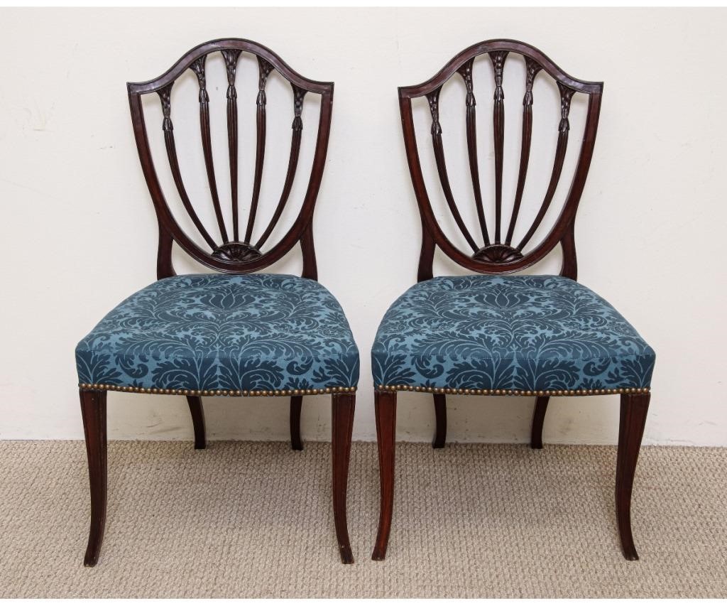 Appraisal: Pair of English Hepplewhite mahogany side chairs circa with blue