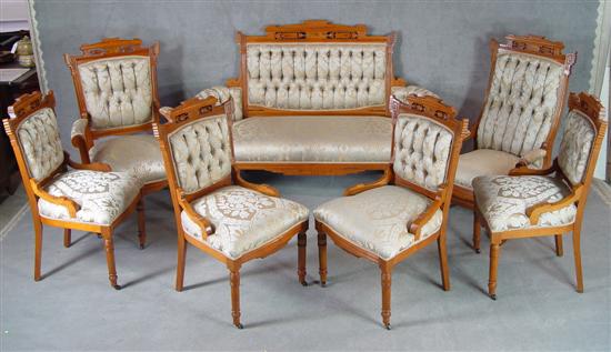 Appraisal: Seven Piece Walnut Parlor Suite Late th Century Aesthetic Movement