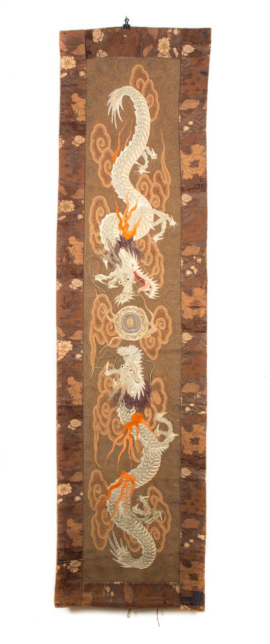 Appraisal: Sale Lot A Japanese Embroidered Panel th century depiciting two