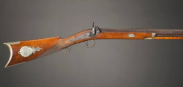 Appraisal: A New York half-stock percussion rifle by P Glanzcirca Heavy