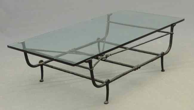 Appraisal: High quality wrought iron glass top coffee table glass has