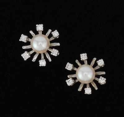 Appraisal: A Pair of Peal and Diamond Snowflake Earrings k white