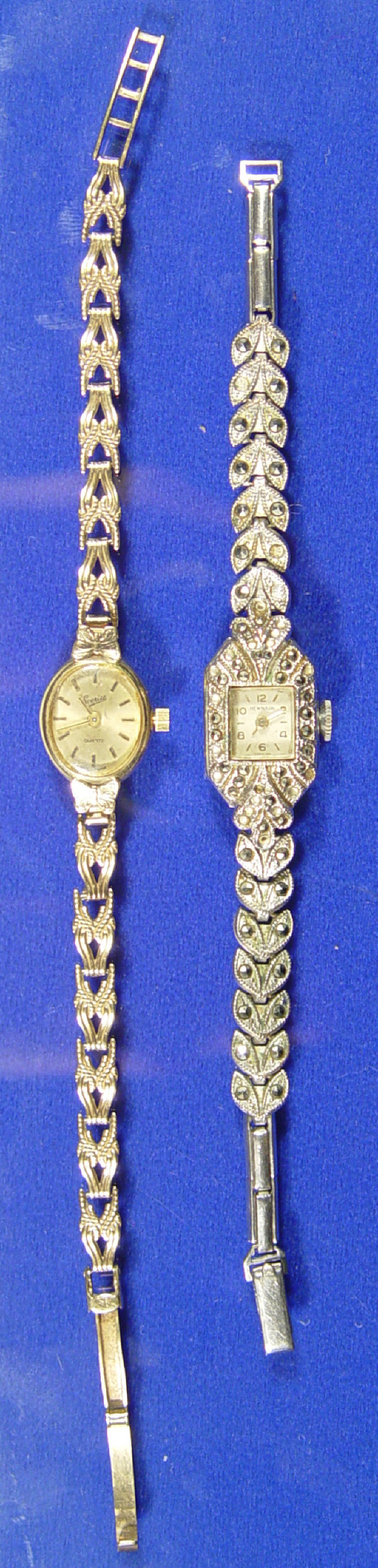 Appraisal: Ladies gold wristwatch and a ladies marquesite wristwatch