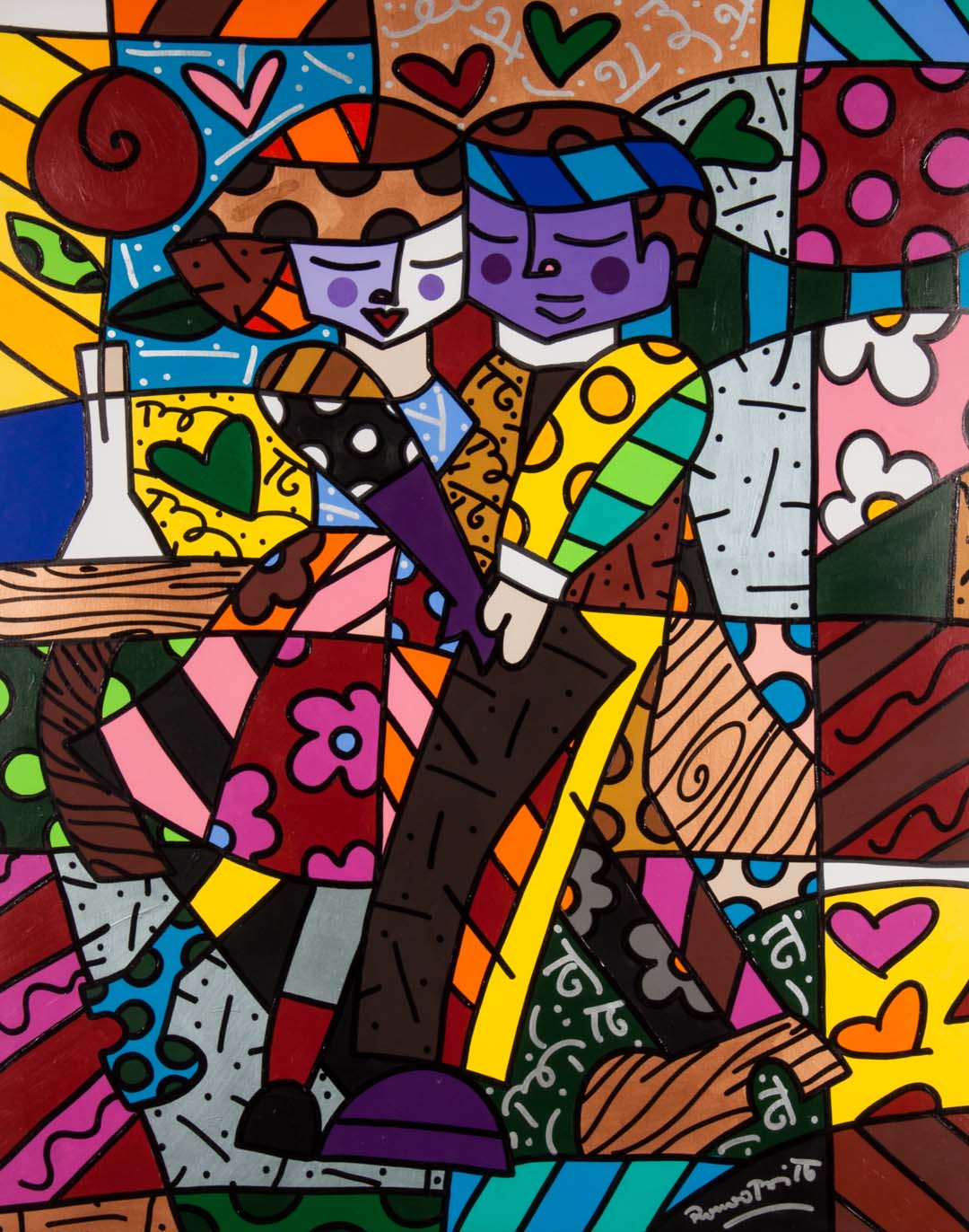 Appraisal: Romero Britto Cheek to Cheek acrylic Brazilian b acrylic on