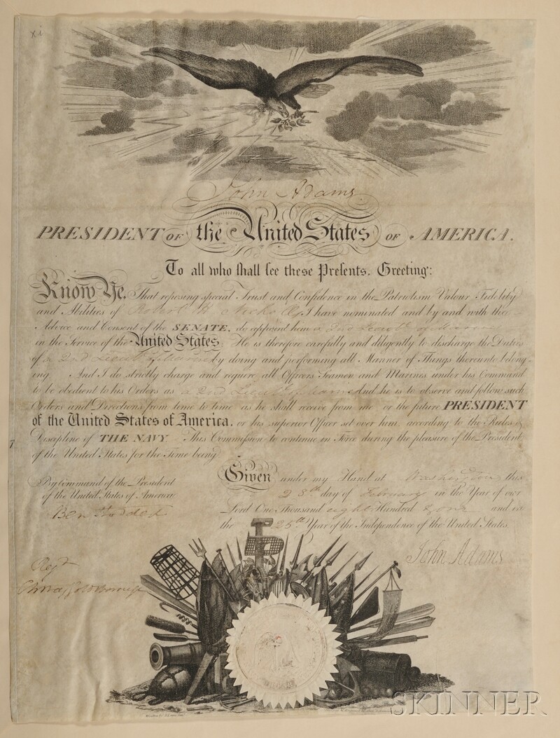 Appraisal: Adams John - Signed document one page February th on