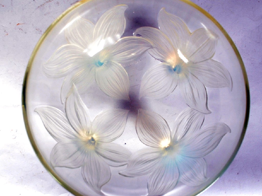 Appraisal: R LALIQUE CLEAR AND FROSTED GLASS 'LYS' PATTERN CIRCULAR FRUIT