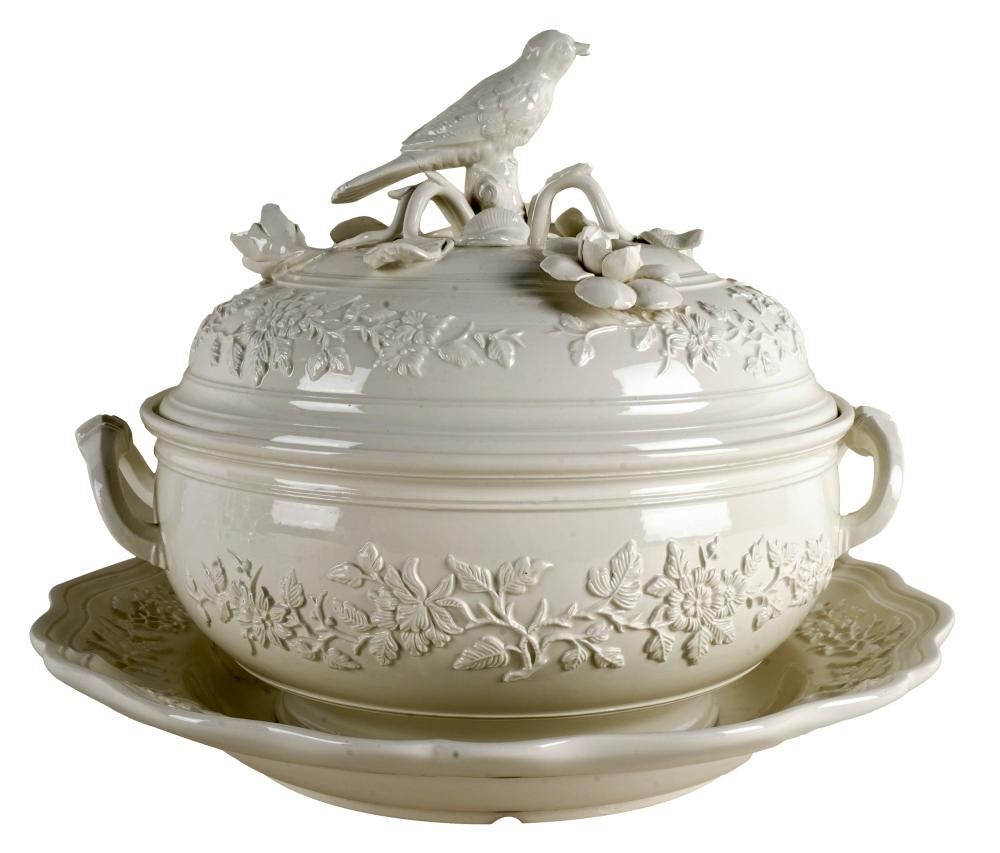 Appraisal: MOTTAHEDEH CREAMWARE TUREEN UNDERPLATEblack printed marks Musee des Arts Decoratifs