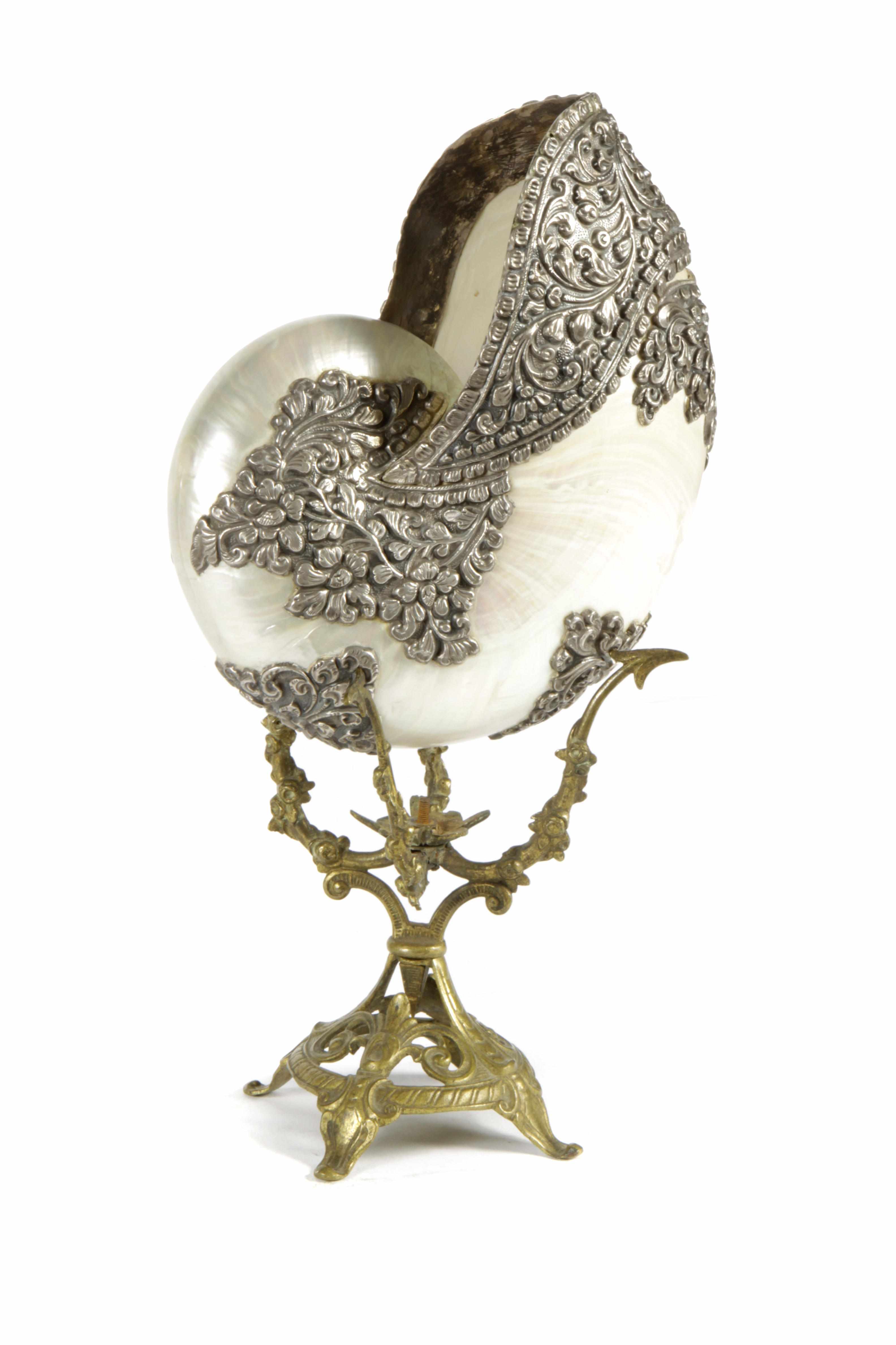 Appraisal: A silver mounted nautilus shell height in