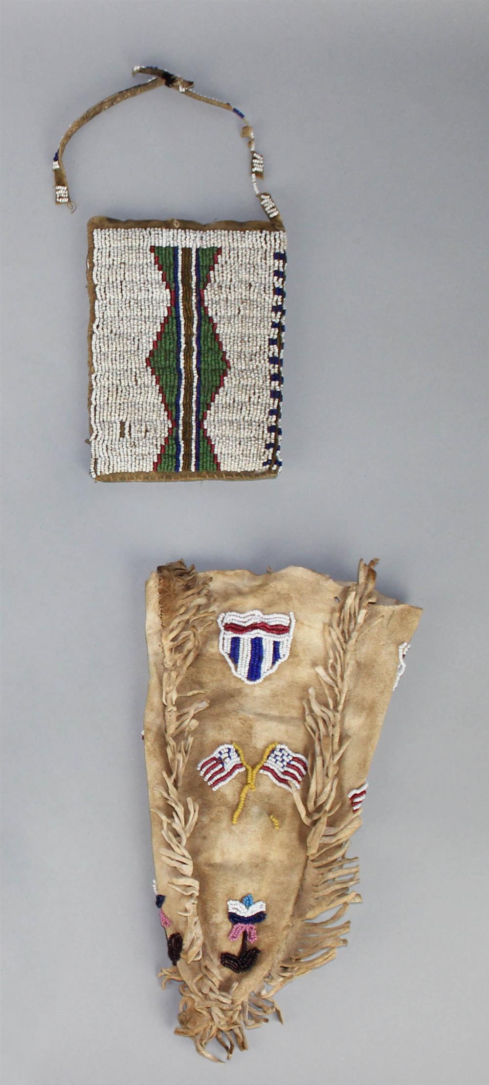 Appraisal: TWO BEADED HIDE POUCHES PLAINS AND GREAT LAKES Provenance a