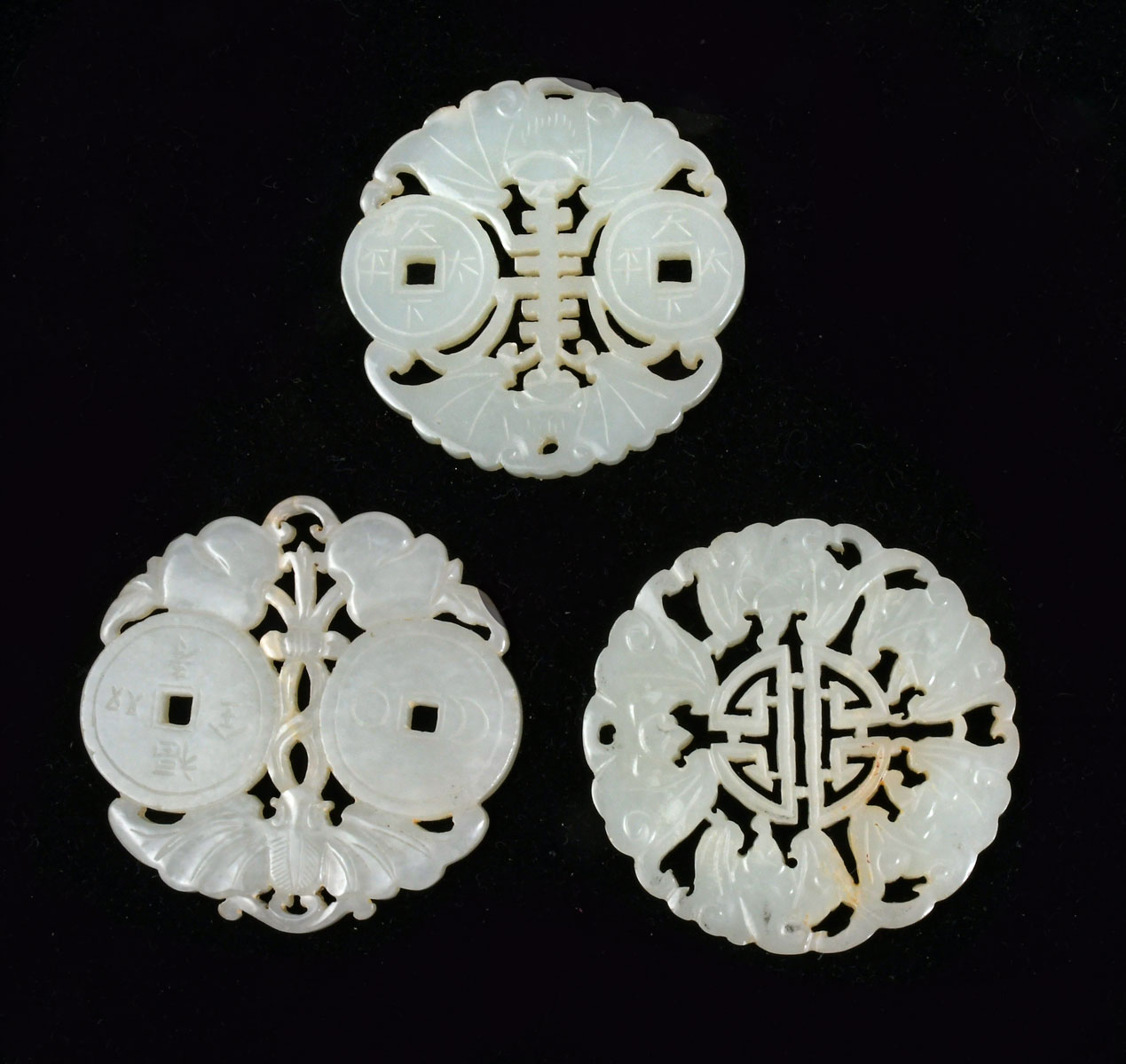 Appraisal: PC CHINESE CARVED JADE PENDANTS Carved pierced having traditional Chinese