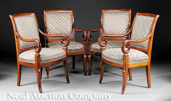 Appraisal: A Suite of Four Charles X-Style Carved Mahogany Fauteuils square