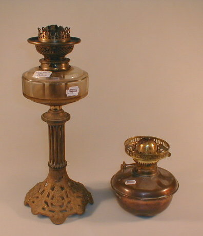 Appraisal: A Victorian copper oil lamp together with another with Art