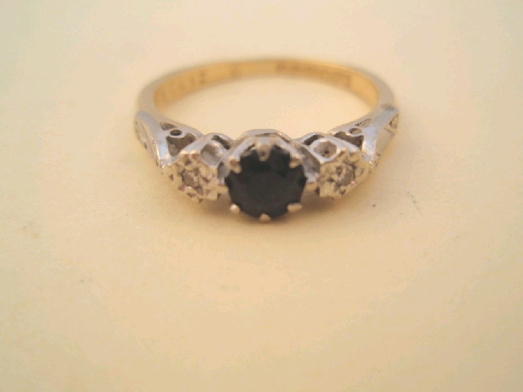 Appraisal: An ct gold three stone tiny diamond and sapphire ring