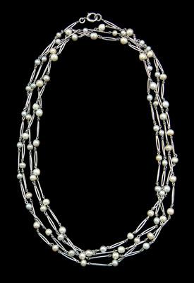 Appraisal: Pearl and platinum necklace polished platinum rope length link necklace