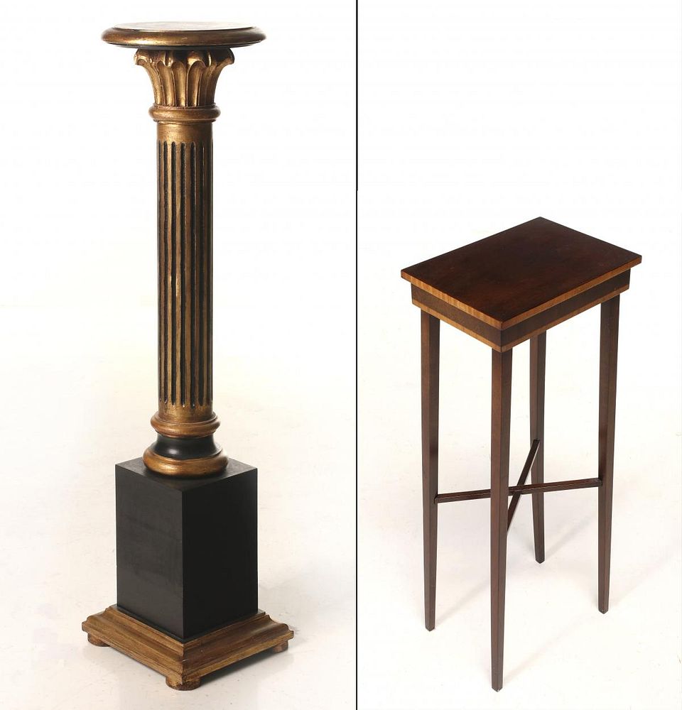 Appraisal: GILT PARCEL COLUMNAR PEDESTAL PAIRED WITH BANDED STAND The column