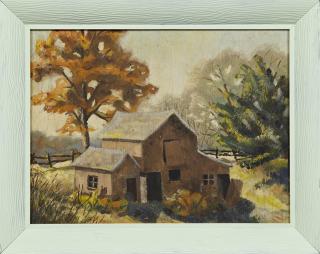 Appraisal: American School Barn In Autumn th c oil on panel