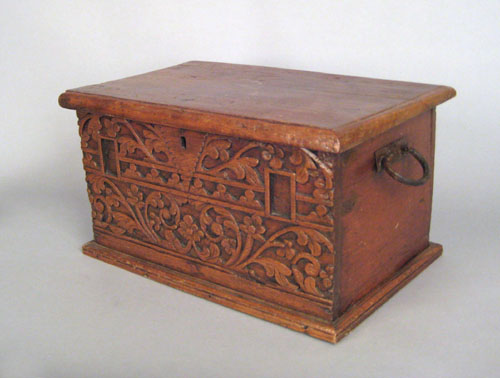 Appraisal: English carved lock box ca the front with elaborate relief