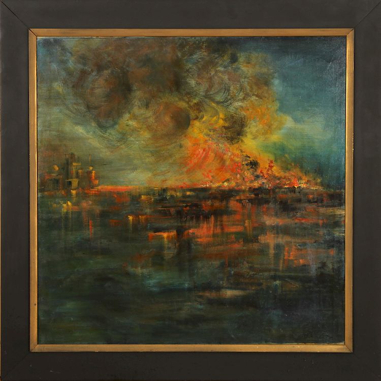 Appraisal: R A KRITZ FIRE ON WATER OIL ON CANVAS SIGNED