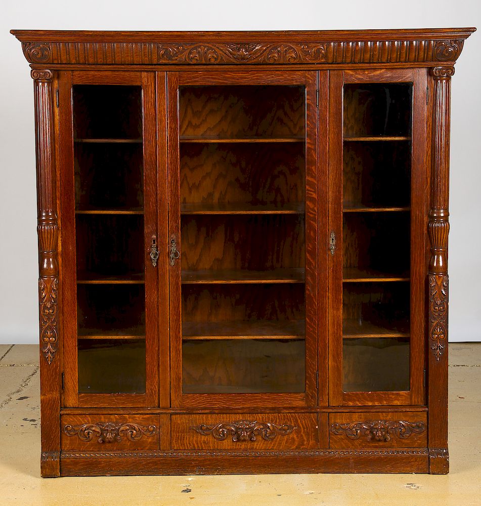 Appraisal: American Renaissance Revival Carved Oak Bookcase American Renaissance Revival Carved