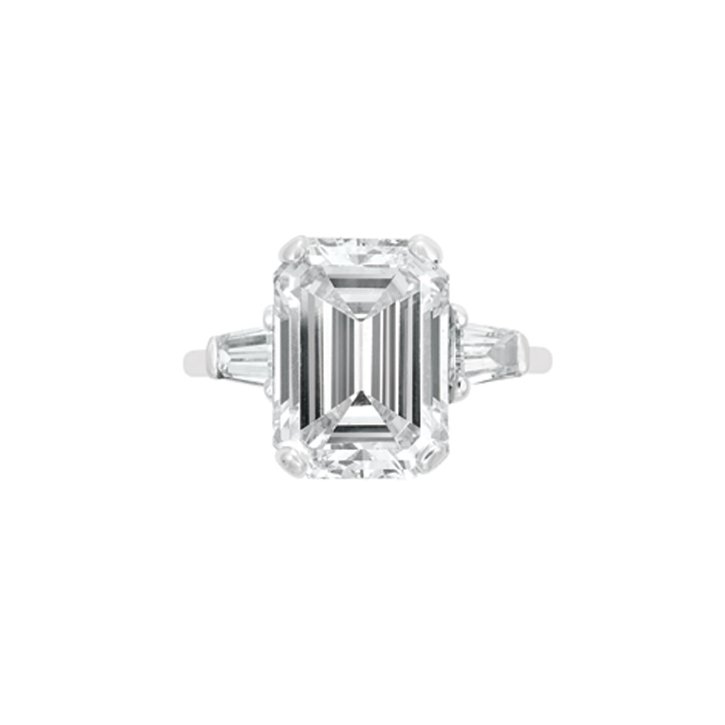 Appraisal: Platinum and Diamond Ring Centering one cut-corner emerald-cut diamond approximately