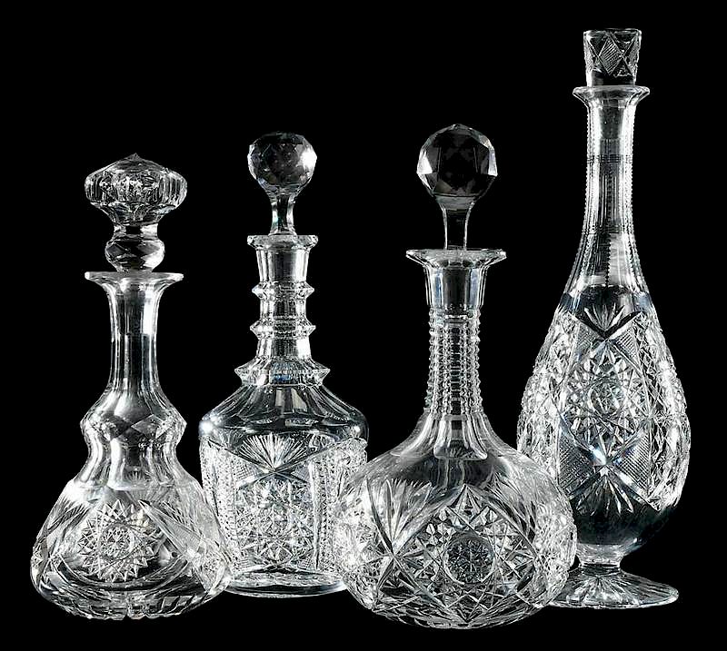 Appraisal: Four Cut Glass Decanters Clark Blackmer Clark Mayflower pattern decanter