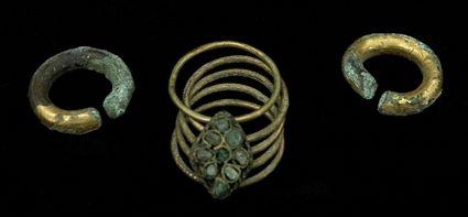 Appraisal: Two Ancient Bronze and Gold Hair Rings together with an