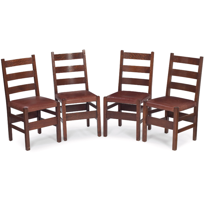 Appraisal: Gustav Stickley dining chairs assembled set of four ladder-back form