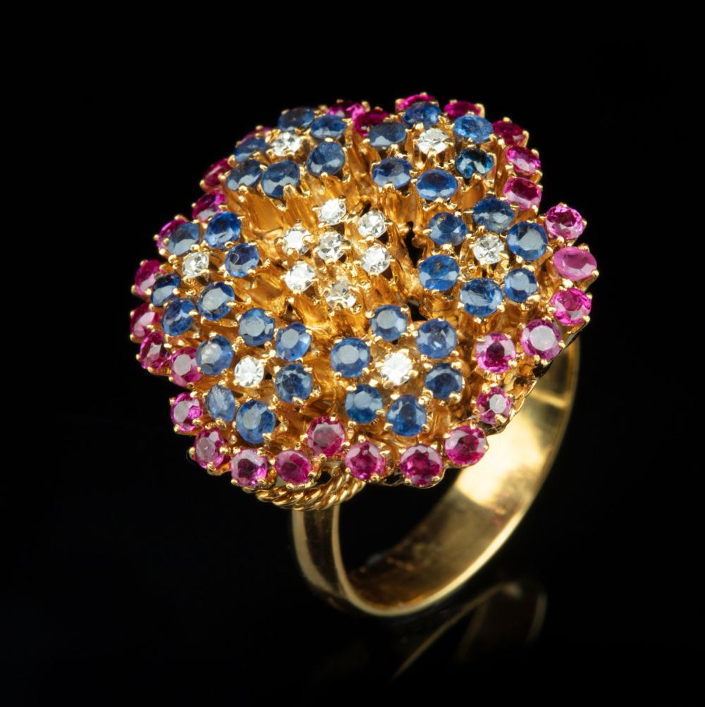 Appraisal: kt Yellow Gold Diamond and Multicolor Gemstone Ring stylized floral