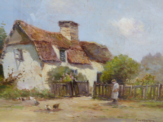 Appraisal: EVA MARYON WALBOURNE - Cottage Scenes a pair oil on