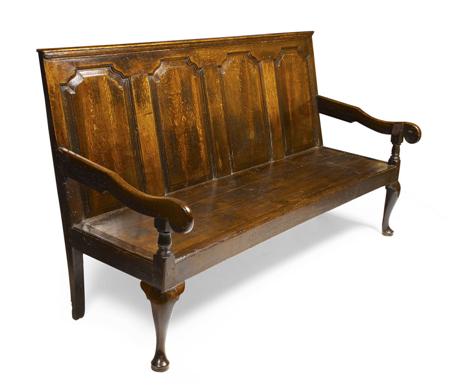 Appraisal: GEORGE III OAK SETTLE CIRCA the quadruple arched fielded panel