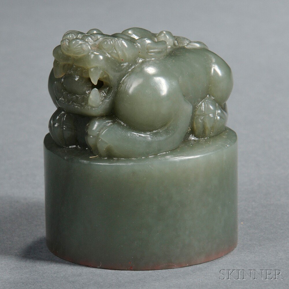 Appraisal: Stone Seal China cylindrical surmounted by a qilin seal face