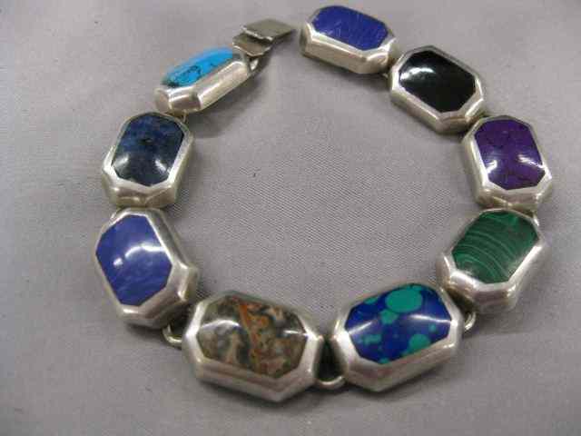 Appraisal: Gemstone Sterling Bracelet various stones '' long