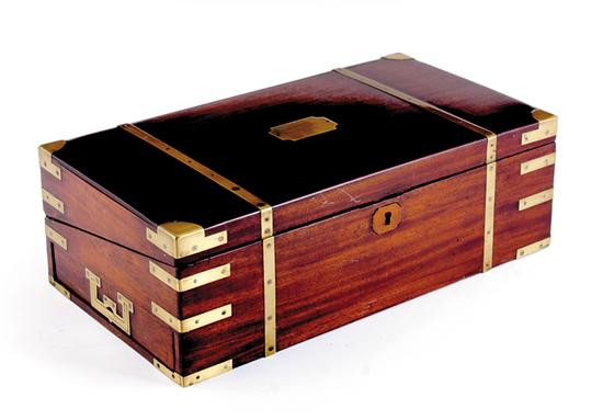 Appraisal: Regency mahogany and brass lap desk circa brass-bound case lid