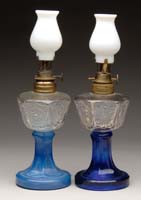 Appraisal: TWO TOY LAMPS S -fig XI left Embossed clear glass