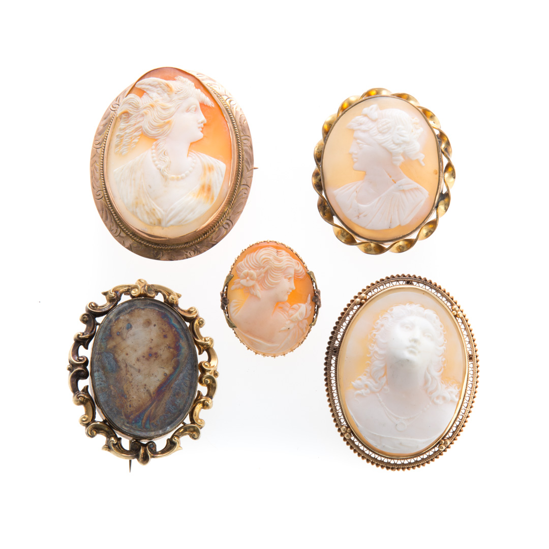 Appraisal: A Collection of Cameo Brooches K yellow gold hand carved