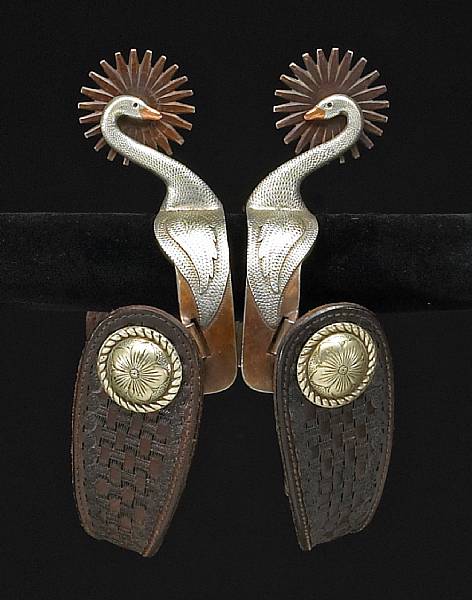 Appraisal: A pair of silver-mounted swan spurs by Randy Butters Spurmaker